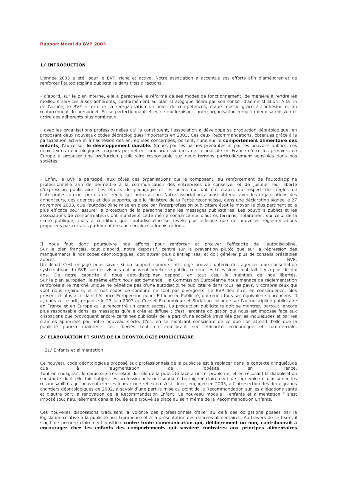 Rapport Annuel 2003